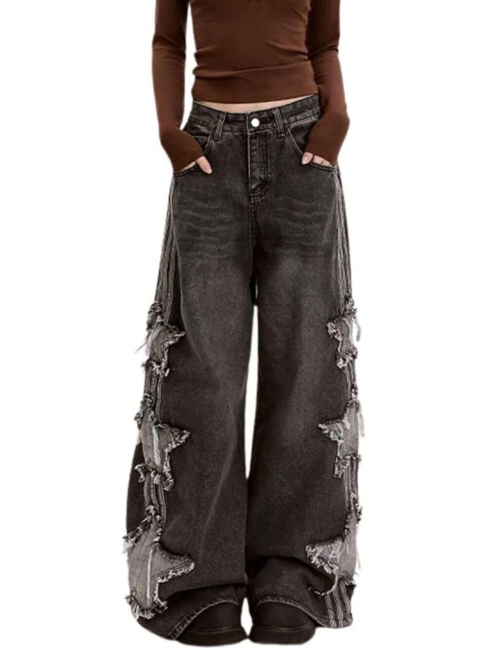 Cute Baggy Patchwork Denim Pants for Women & Girls | Trendy Casual Jeans